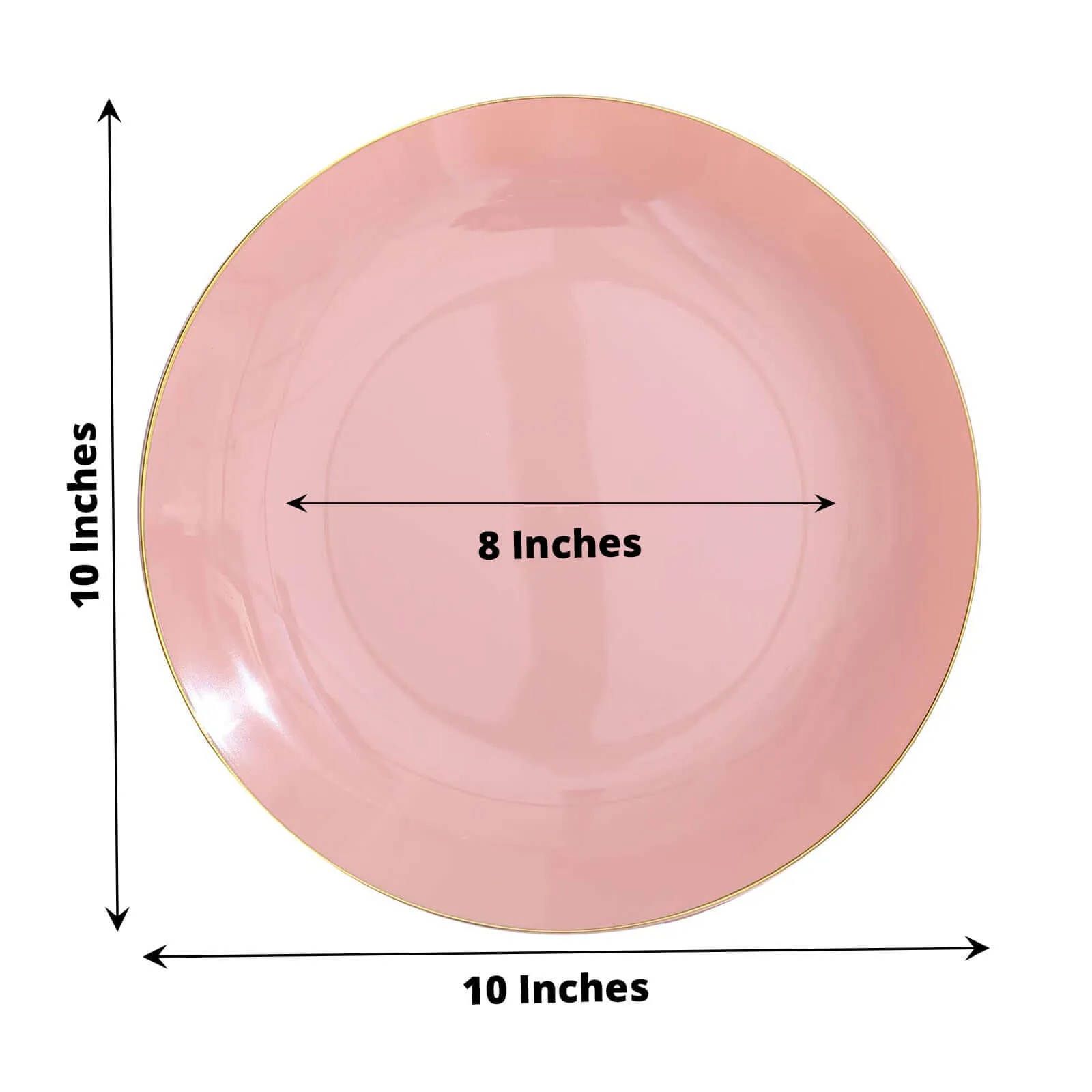 10 Pack 10" Glossy Dusty Rose Round Disposable Dinner Plates With Gold Rim, Plastic Party Plates