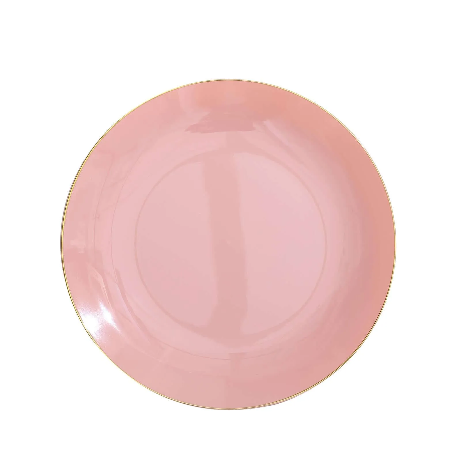 10 Pack 10" Glossy Dusty Rose Round Disposable Dinner Plates With Gold Rim, Plastic Party Plates