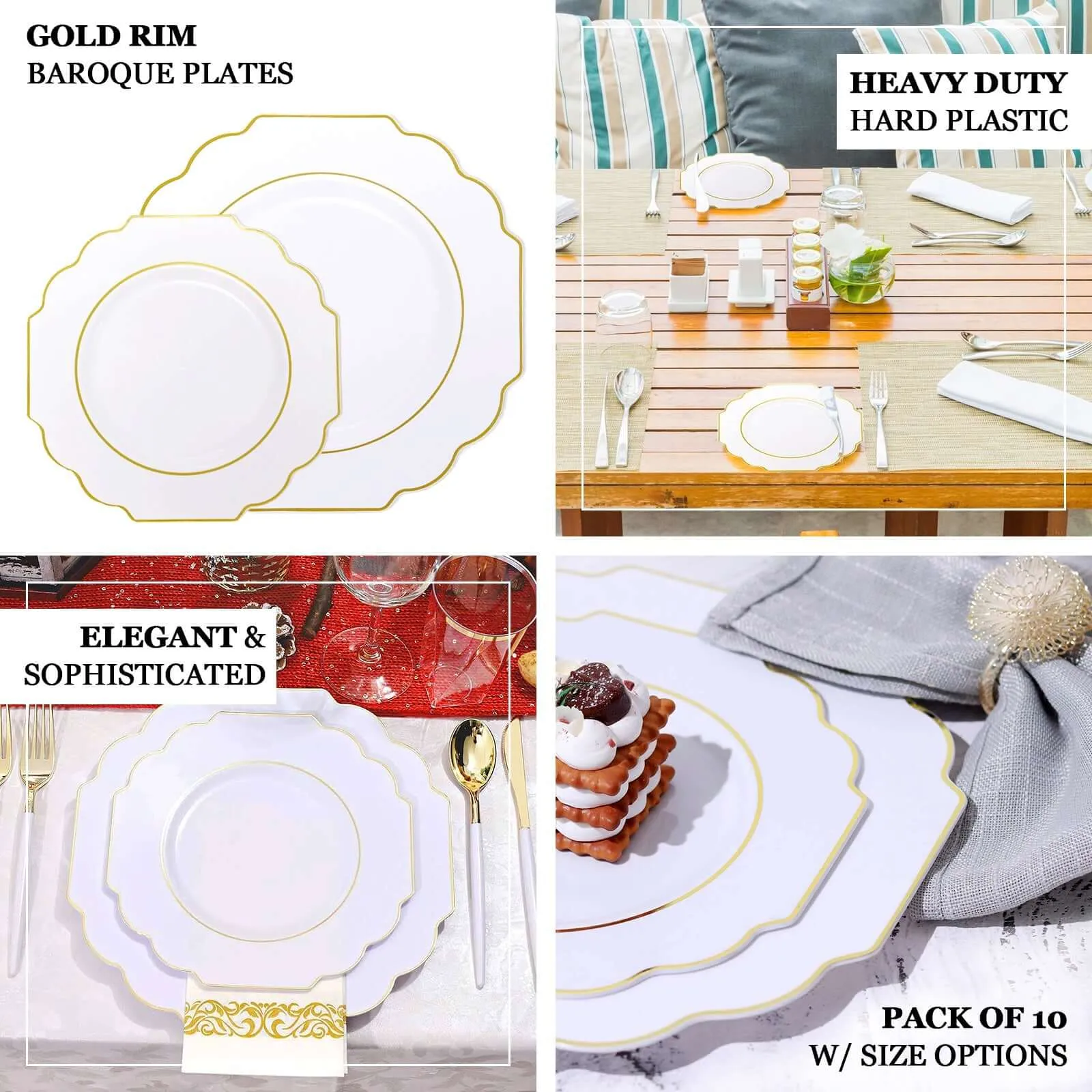 10 Pack 8" Terracotta (Rust) Hard Plastic Dessert Appetizer Plates, Disposable Tableware, Baroque Heavy Duty Salad Plates with Gold Rim