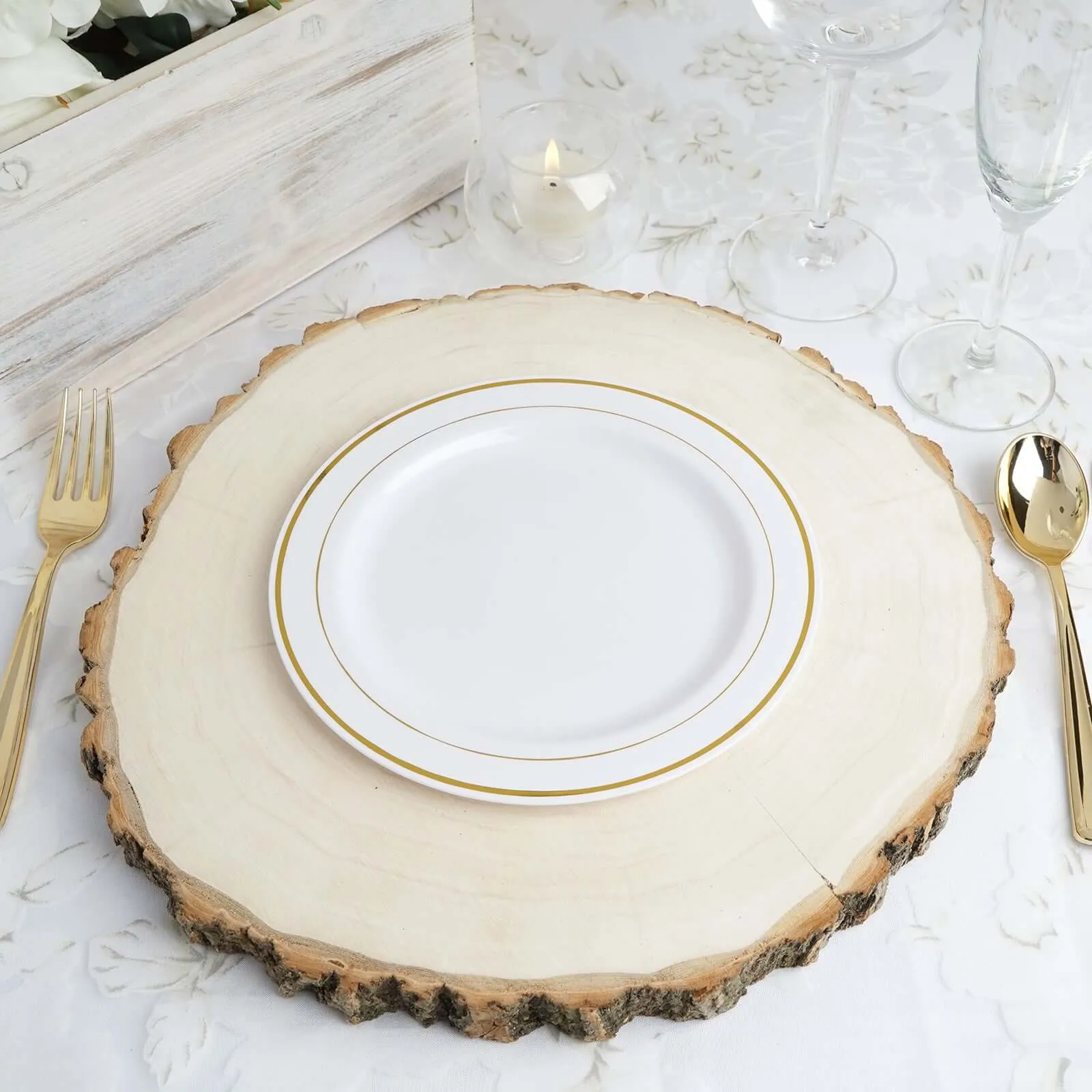 10 Pack 8" Très Chic Gold Rim White Disposable Salad Plates, Plastic Dessert Appetizer Plates