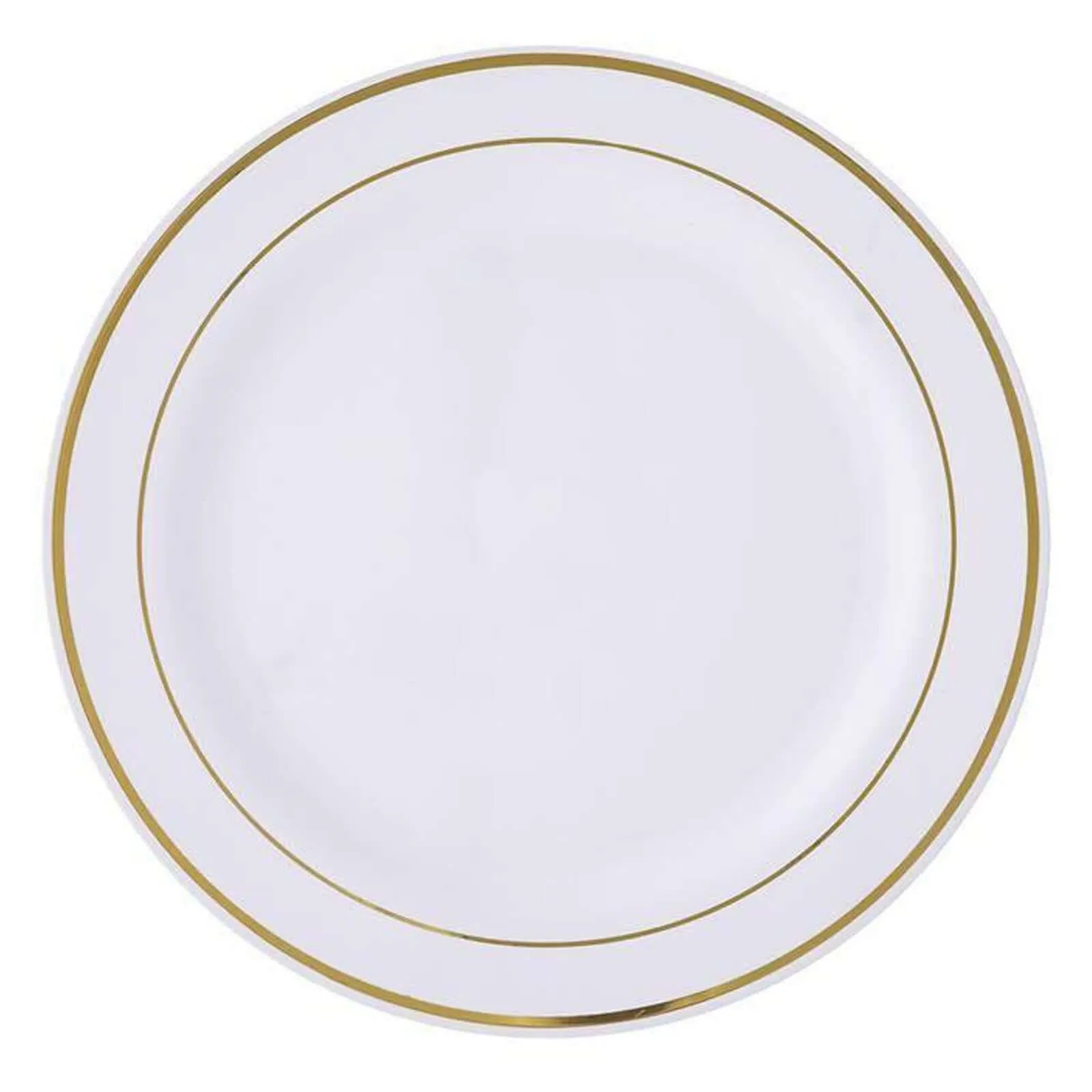 10 Pack 8" Très Chic Gold Rim White Disposable Salad Plates, Plastic Dessert Appetizer Plates