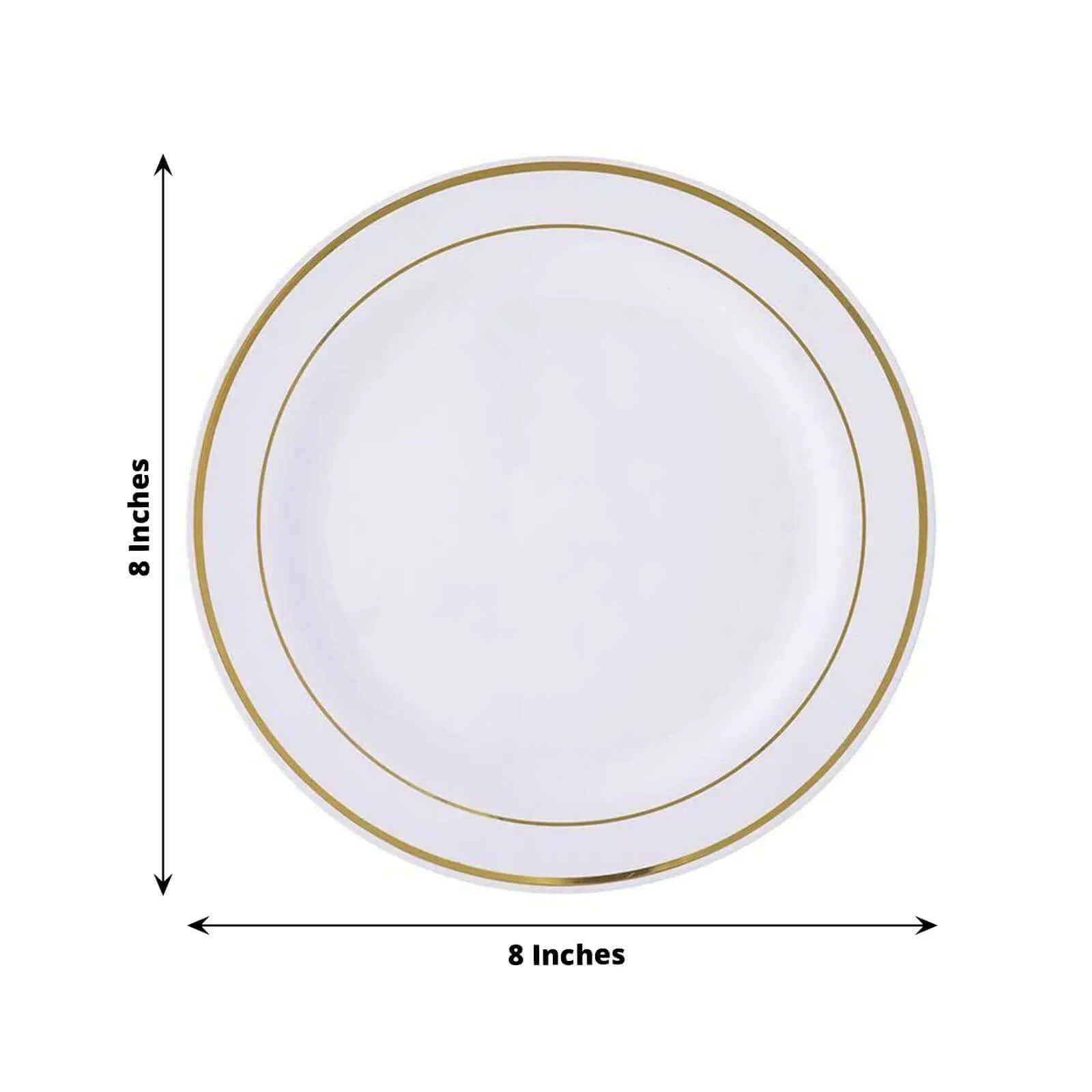 10 Pack 8" Très Chic Gold Rim White Disposable Salad Plates, Plastic Dessert Appetizer Plates