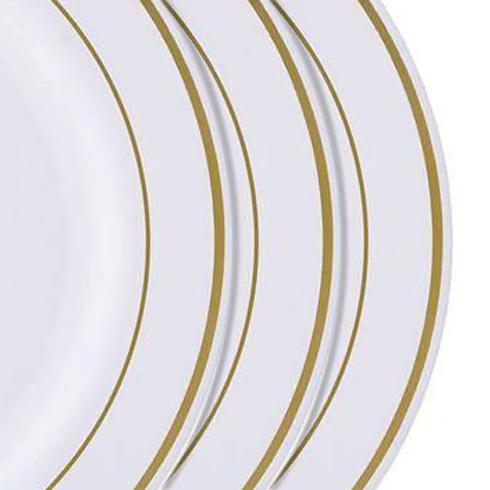 10 Pack 8" Très Chic Gold Rim White Disposable Salad Plates, Plastic Dessert Appetizer Plates