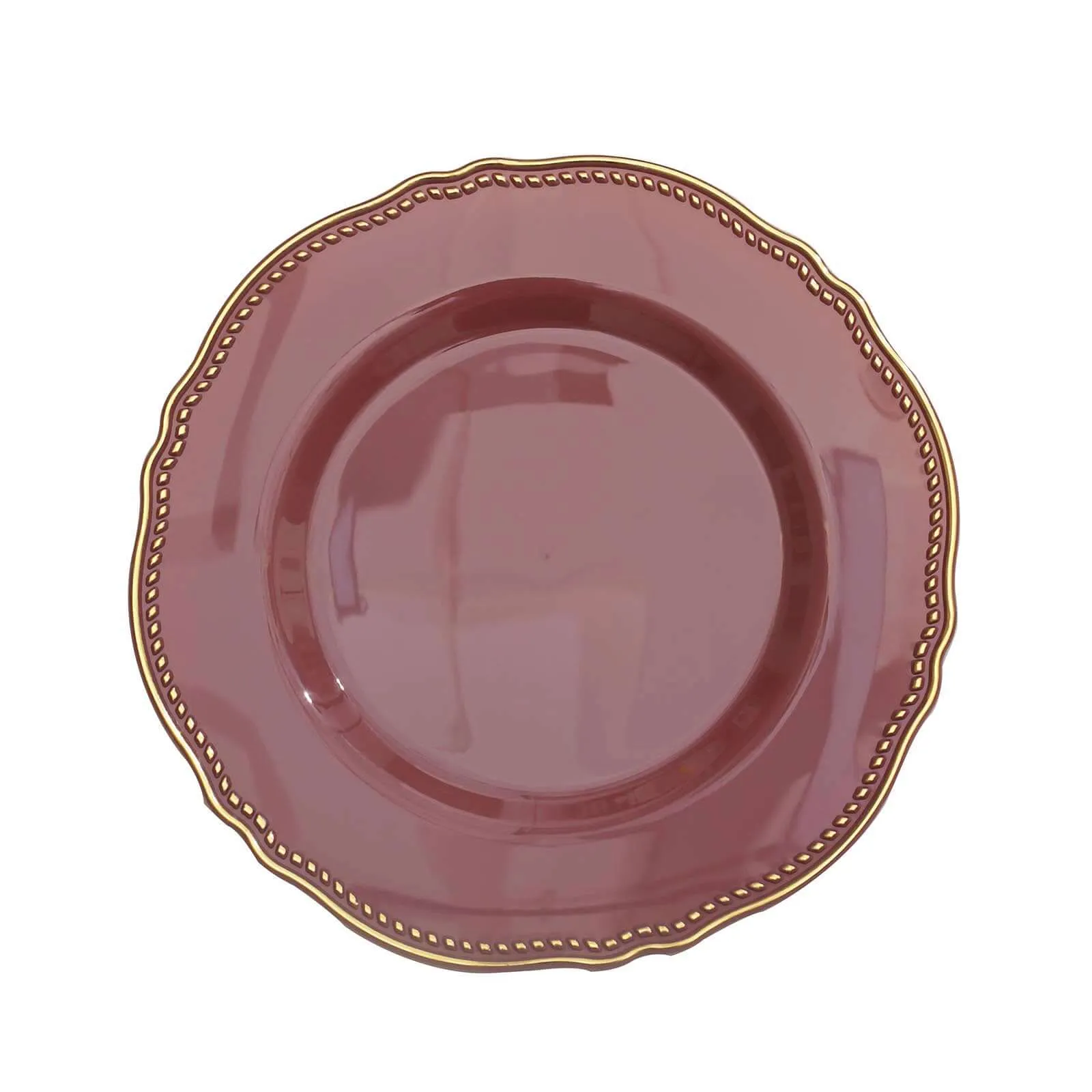 10 Pack 9" Cinnamon Rose Gold Scalloped Rim Disposable Dinner Plates, Plastic Party Plates