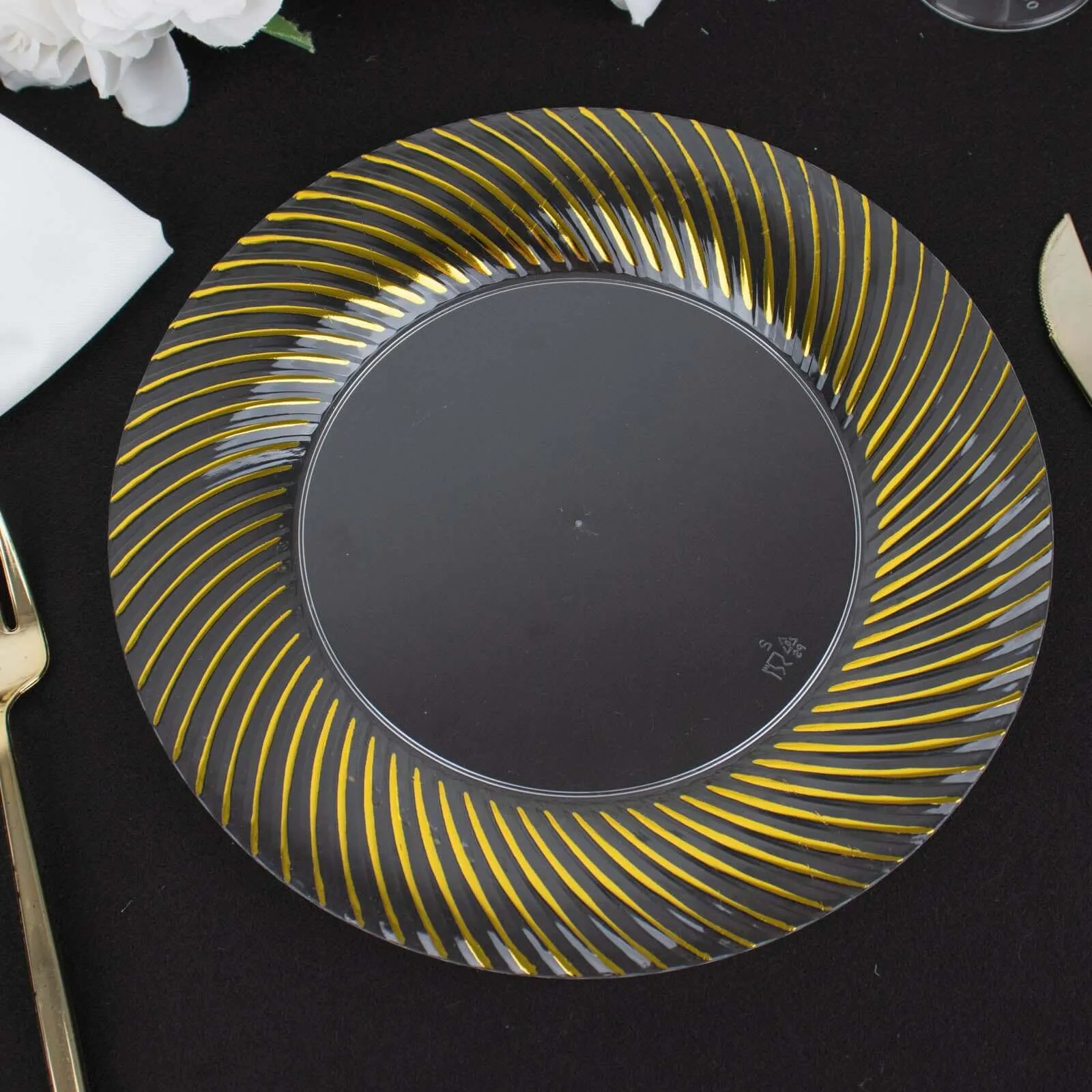 10 Pack Clear Plastic Party Plates with Gold Swirl Rim, 9" Round Disposable Dinner Plates