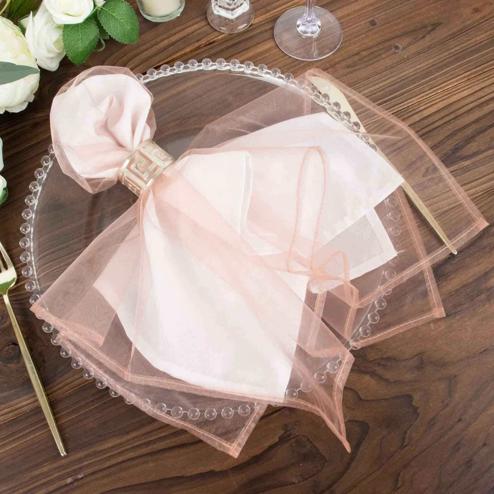 10 Pack Dusty Rose Sheer Organza Decorative Dinner Table Napkins - 23"x23"