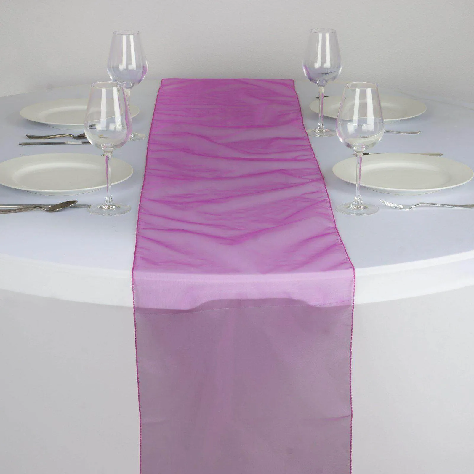 10 Pack Fuchsia Sheer Organza Table Runners - 14"x108"