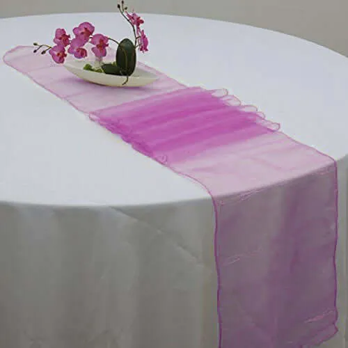 10 Pack Fuchsia Sheer Organza Table Runners - 14"x108"