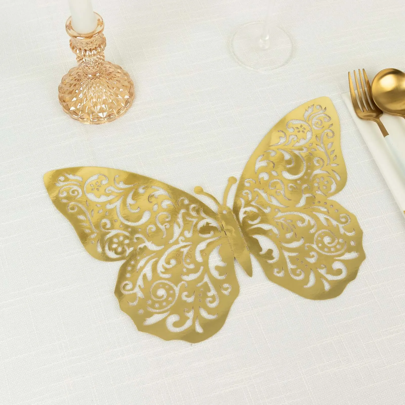 10 Pack Metallic Gold Foil Large 3D Butterfly Wall Stickers, 8"x12" Butterfly Paper Charger Placemat