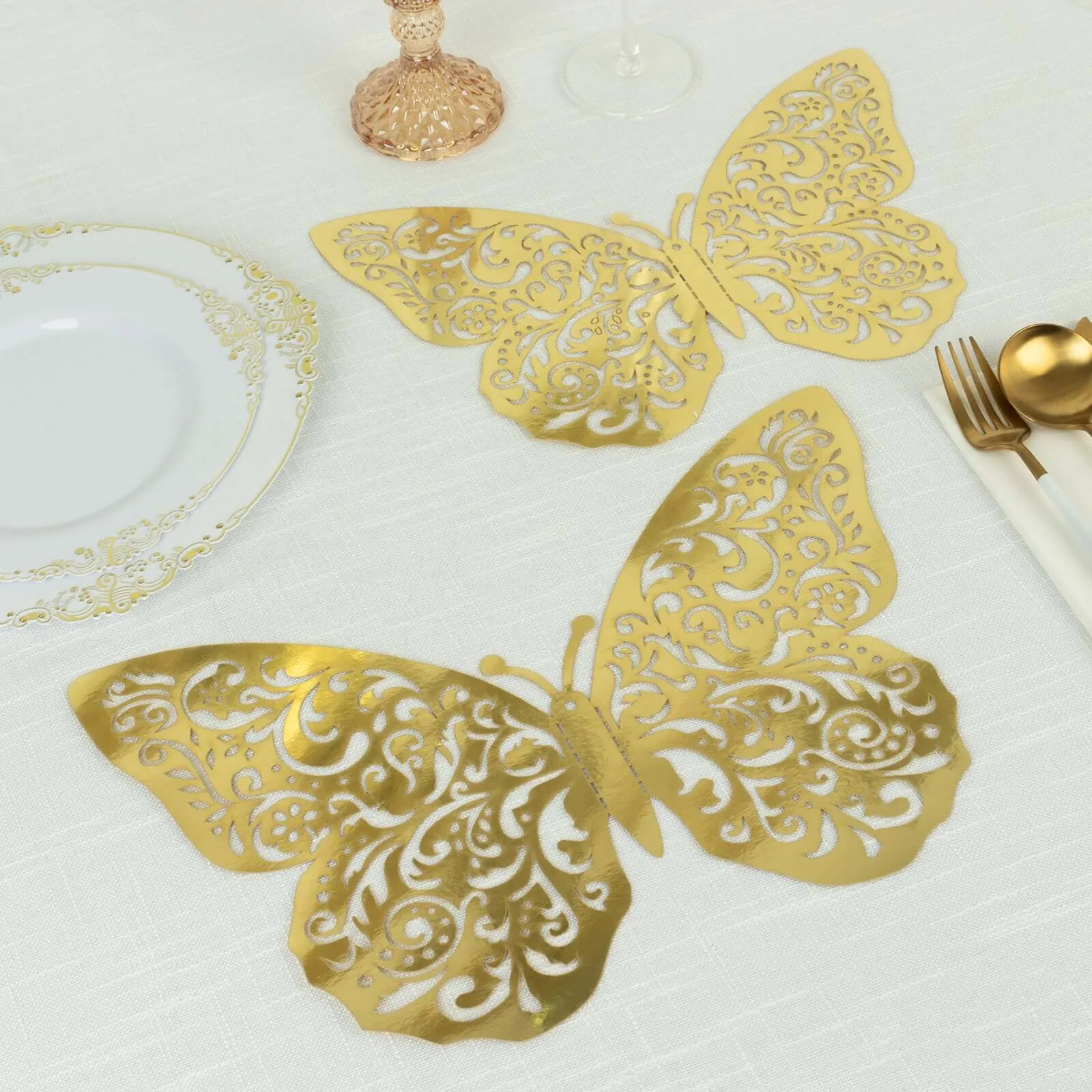 10 Pack Metallic Gold Foil Large 3D Butterfly Wall Stickers, 8"x12" Butterfly Paper Charger Placemat