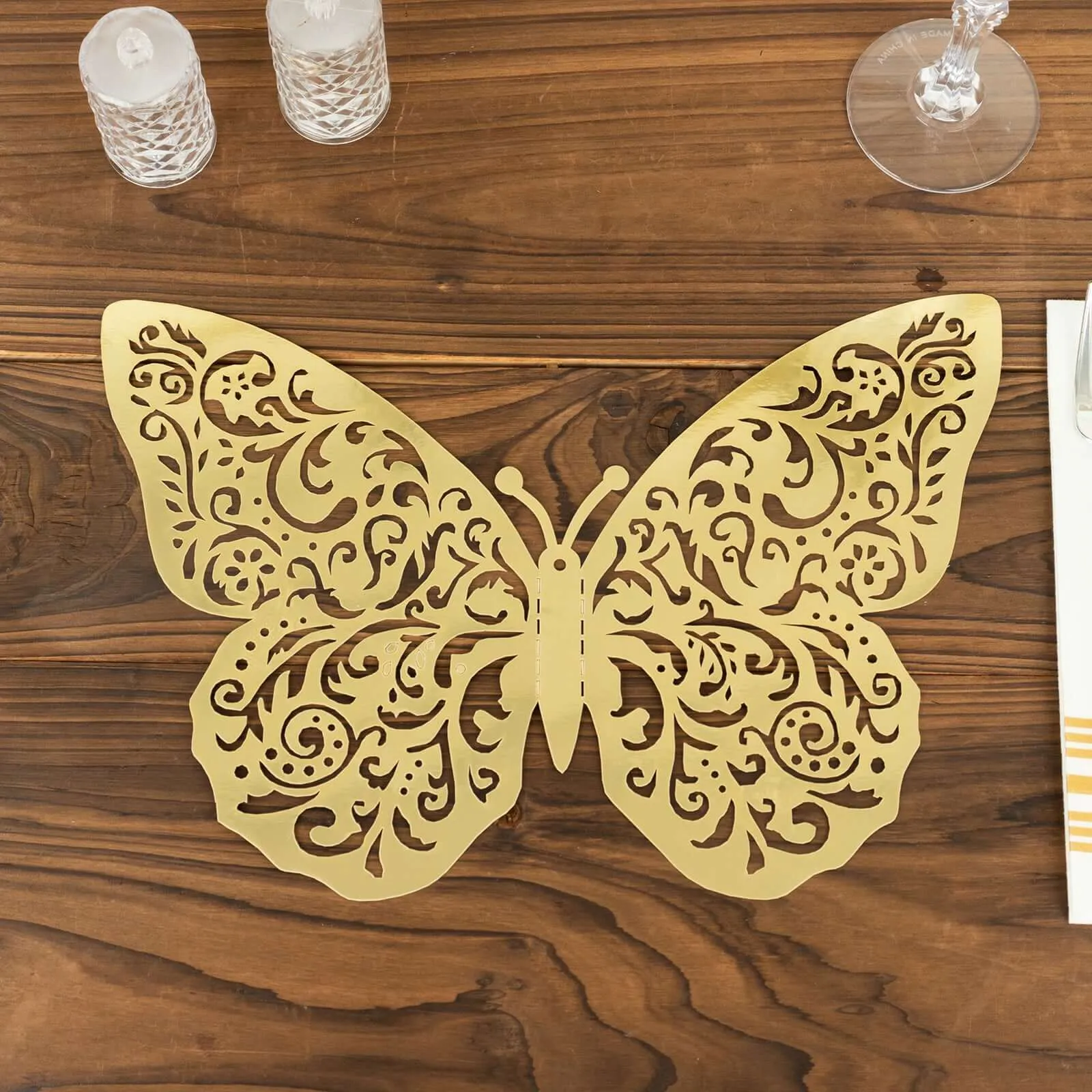 10 Pack Metallic Gold Foil Large 3D Butterfly Wall Stickers, 8"x12" Butterfly Paper Charger Placemat