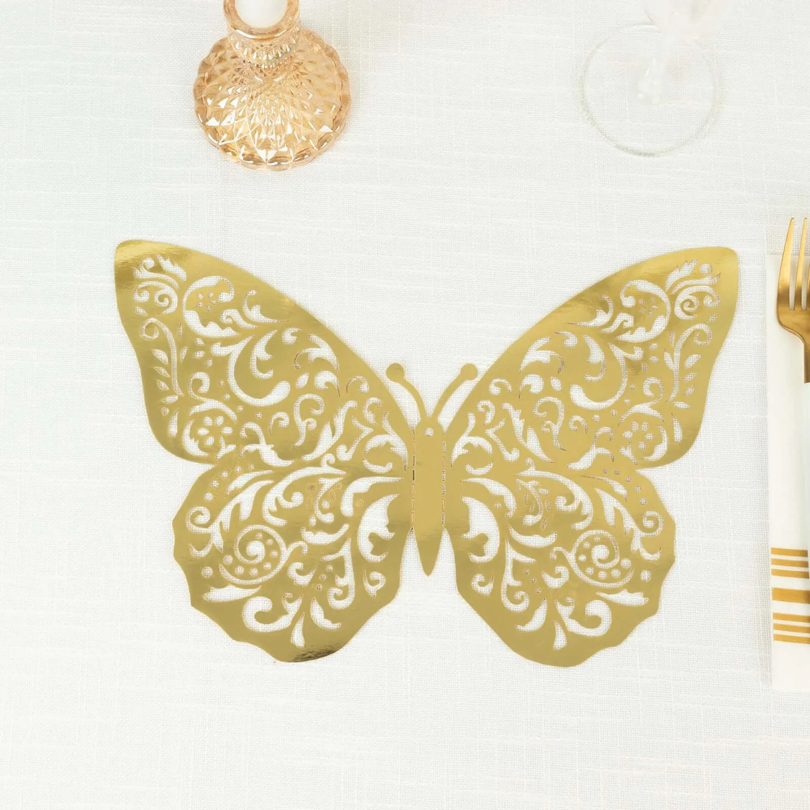 10 Pack Metallic Gold Foil Large 3D Butterfly Wall Stickers, 8"x12" Butterfly Paper Charger Placemat