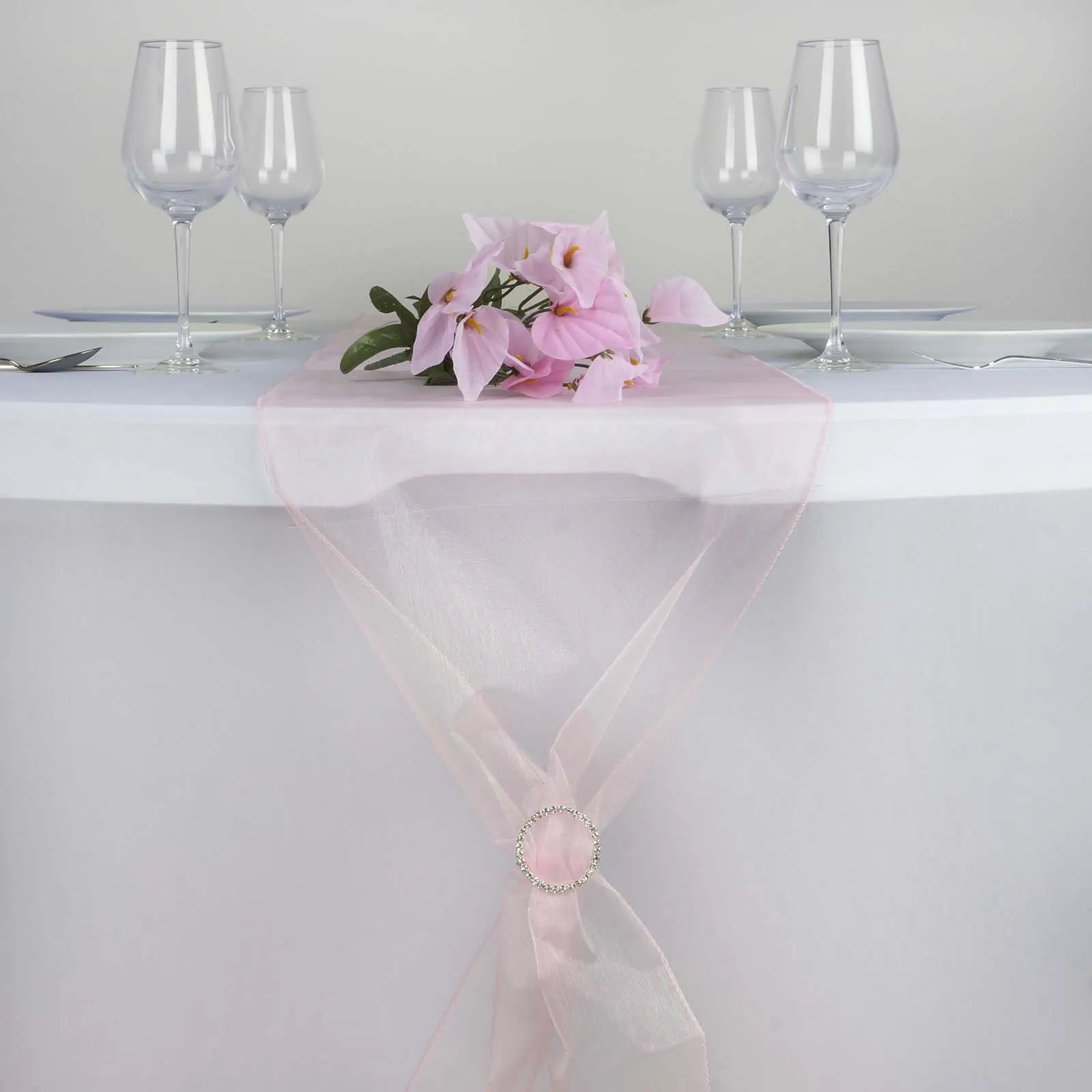 10 Pack Pink Sheer Organza Table Runners - 14"x108"