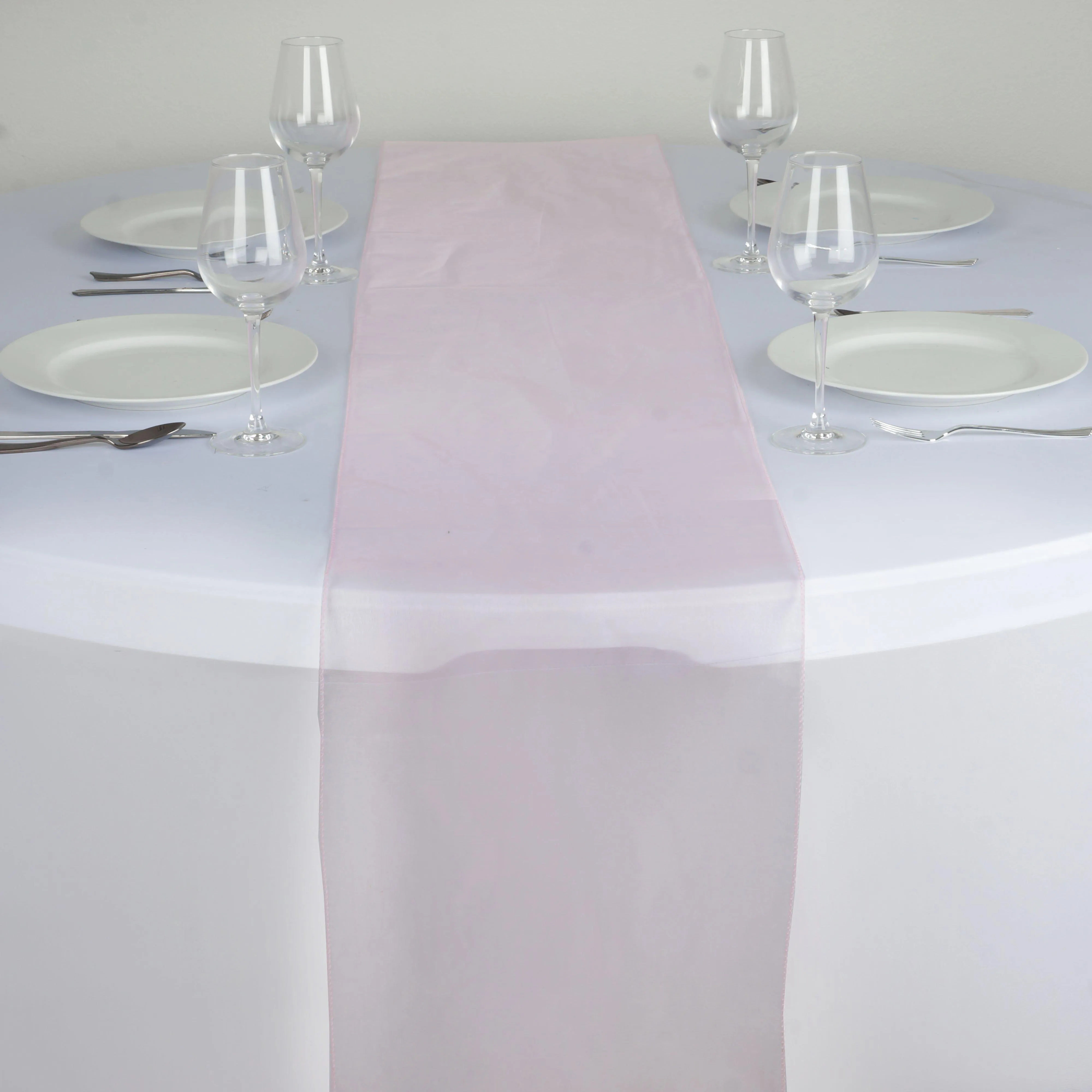 10 Pack Pink Sheer Organza Table Runners - 14"x108"