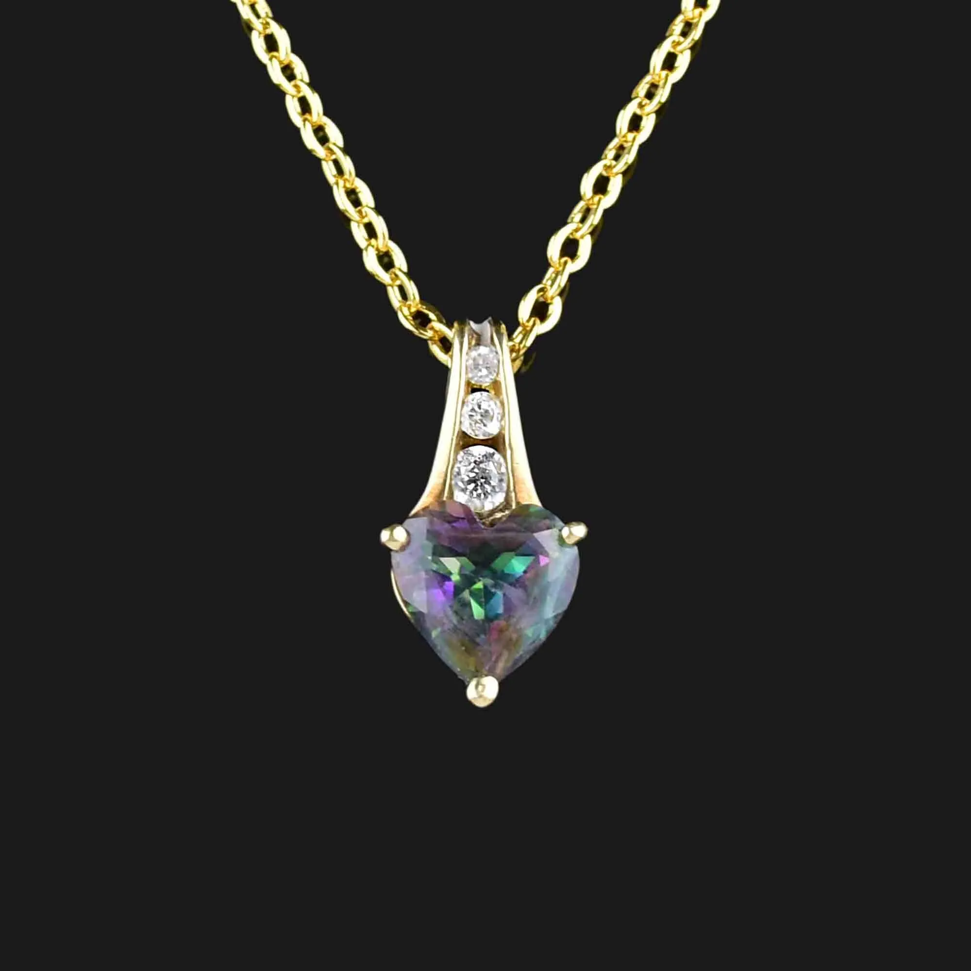 10K Gold Mystic Topaz Heart Pendant Necklace