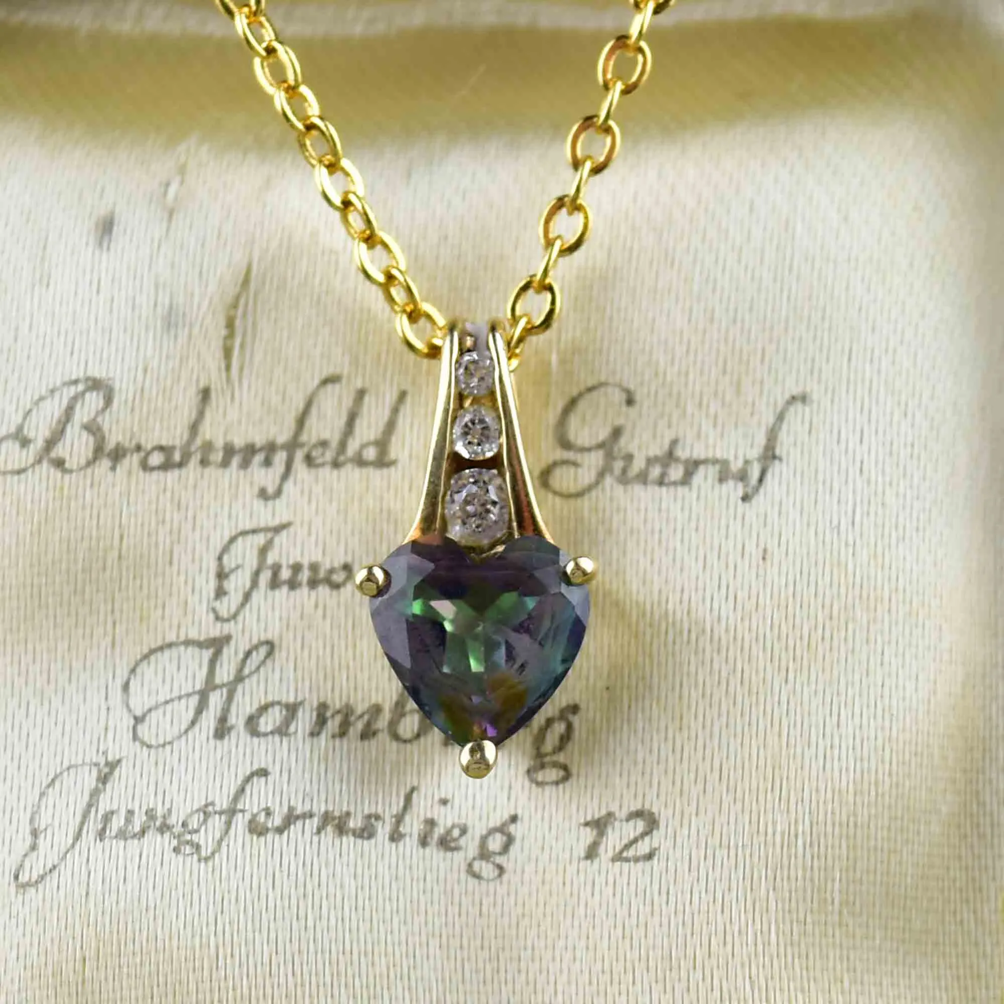 10K Gold Mystic Topaz Heart Pendant Necklace