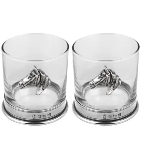 11oz Horse Head Pewter Whisky Glass Tumbler Set of 2