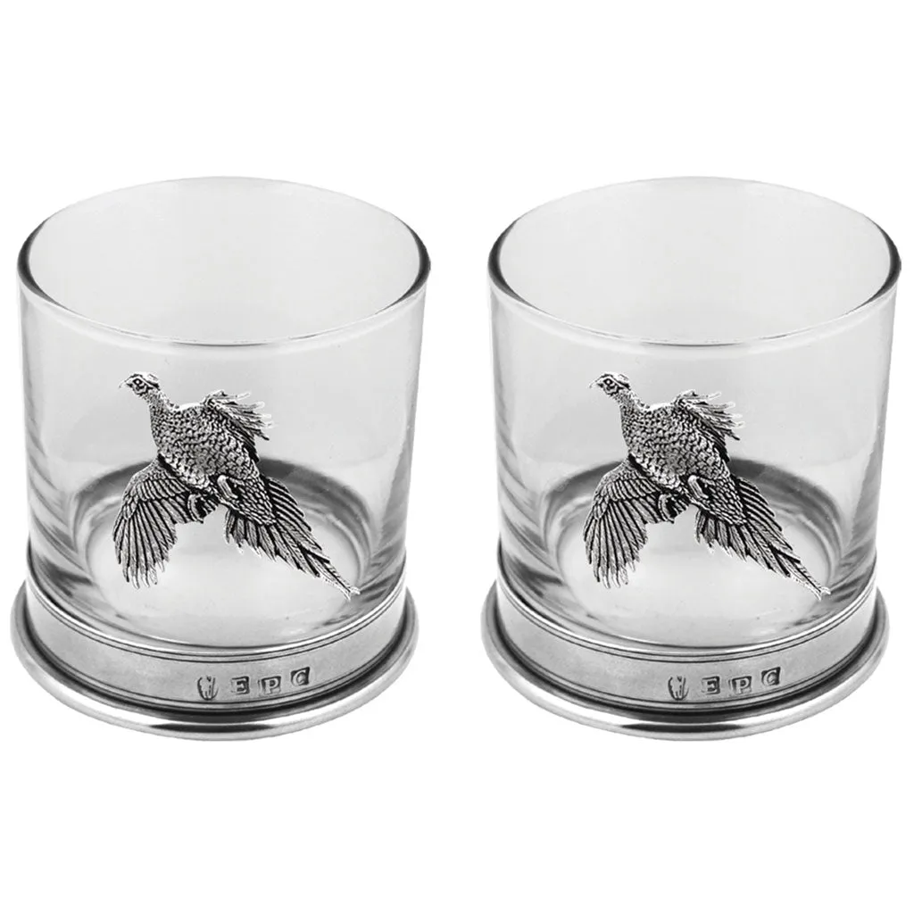 11oz Pheasant Pewter Whisky Glass Tumbler Set of 2