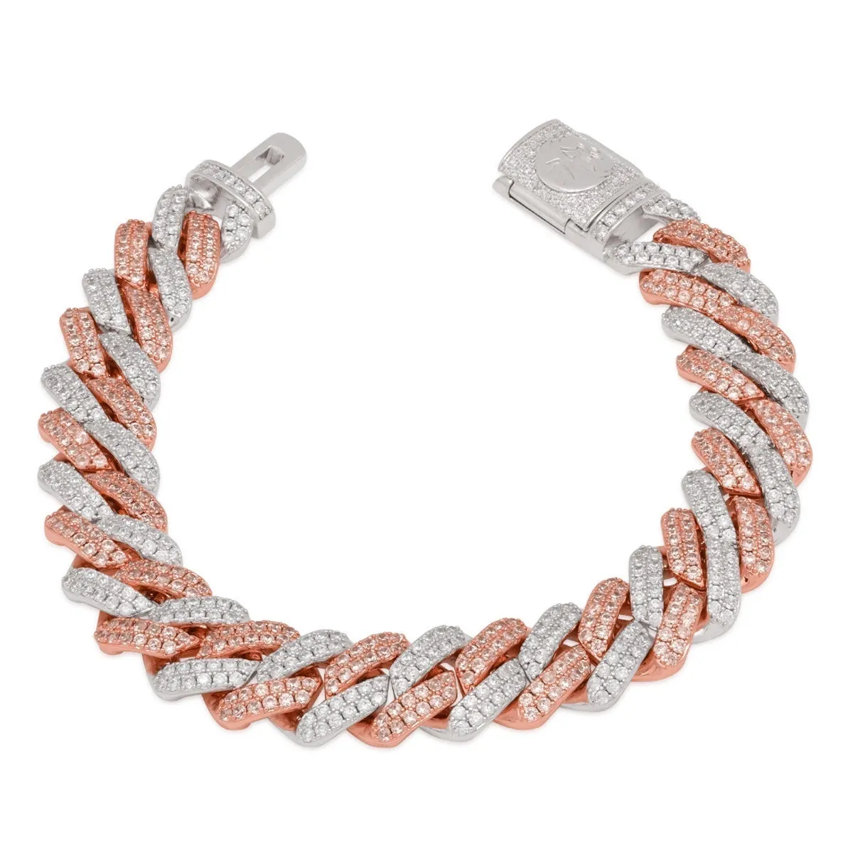 12mm Rose Gold Iced Diamond-Cut Miami Cuban Link Bracelet