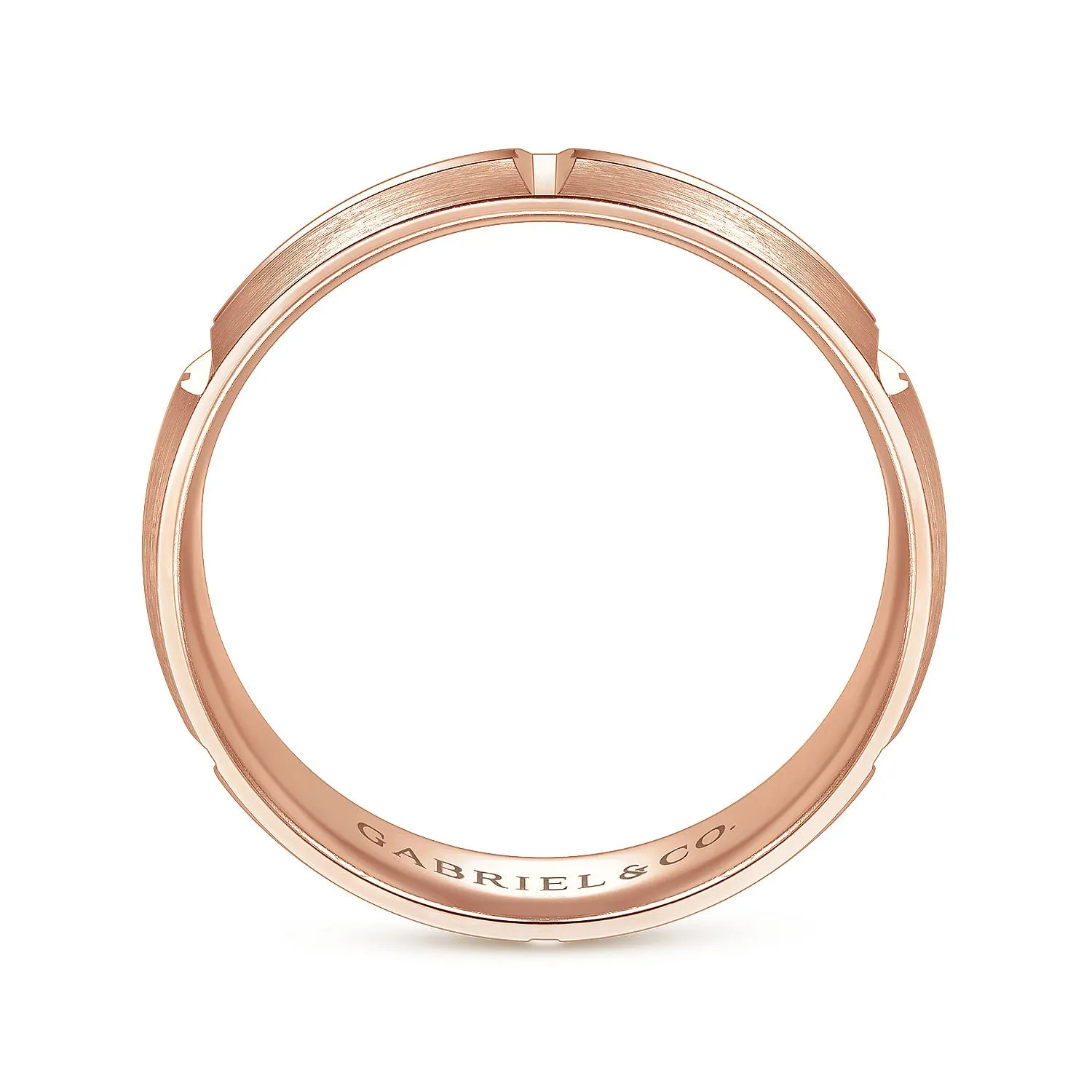 14K Rose Gold 6mm - Carved Station Men's Wedding Band in Satin Finish