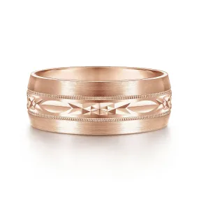 14K Rose Gold 8mm - Engraved Men's Wedding Band in Satin Finish