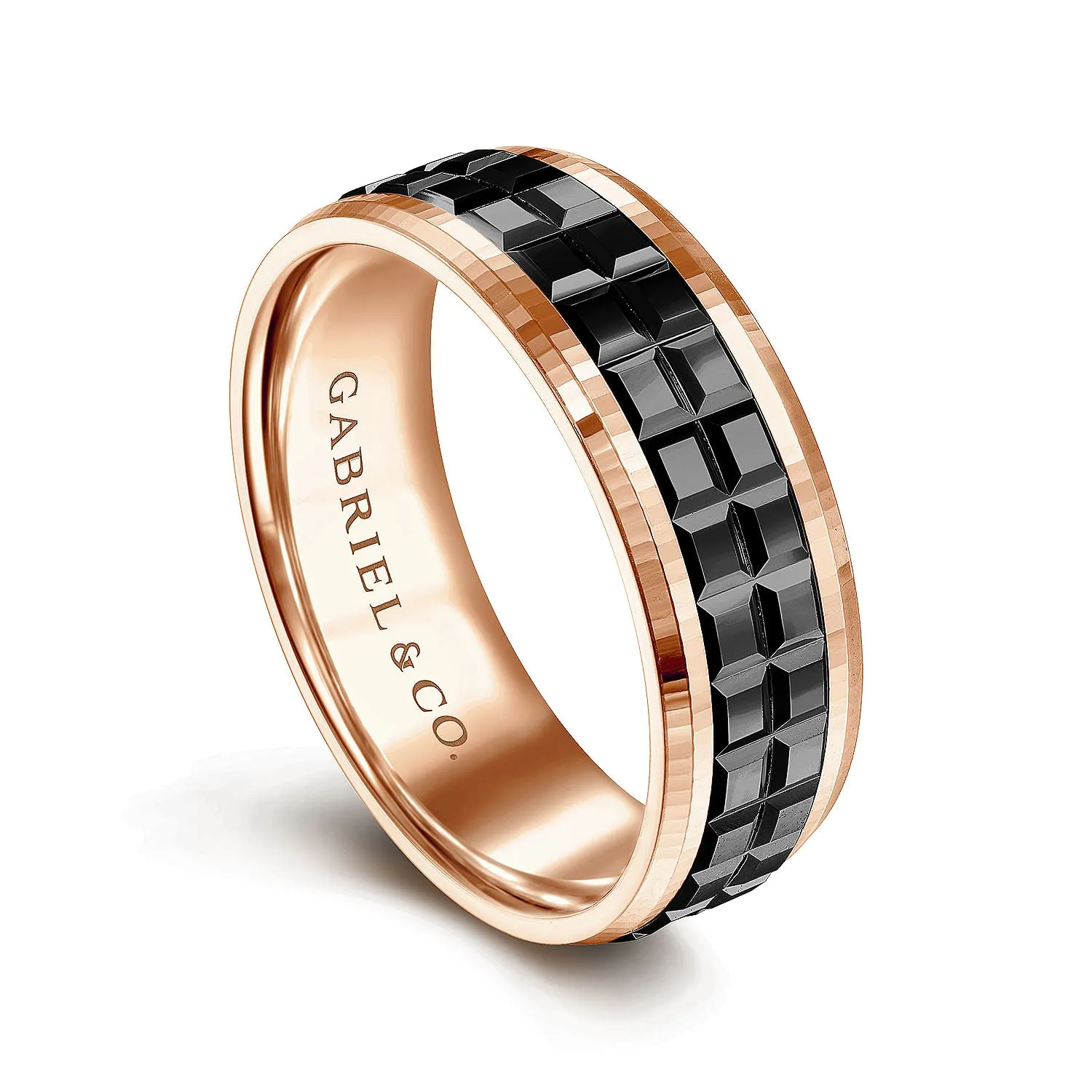 14K Rose Gold Cubic Men's Wedding Band