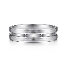 14K White Gold 6mm - Carved Men's Wedding Band in Satin Finish