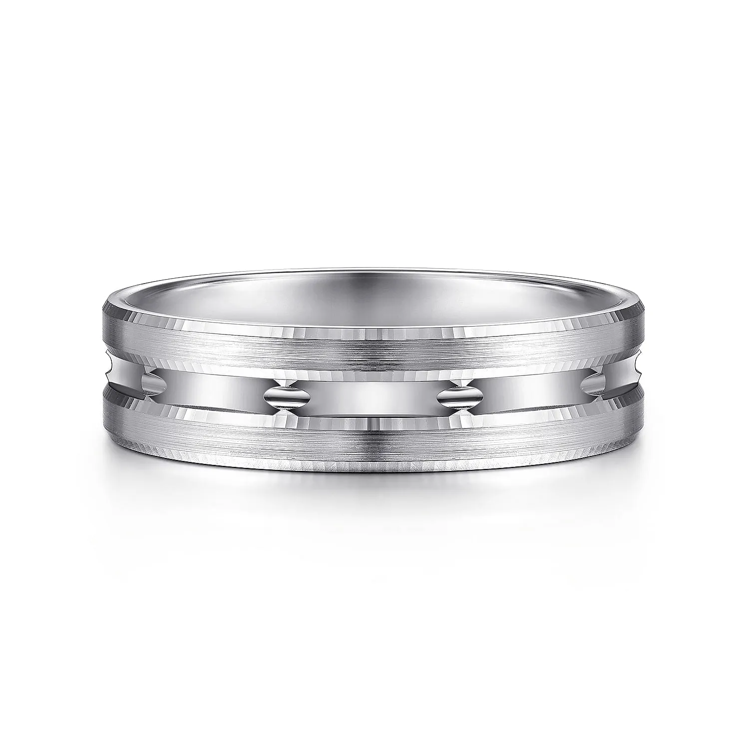 14K White Gold 6mm - Carved Men's Wedding Band in Satin Finish