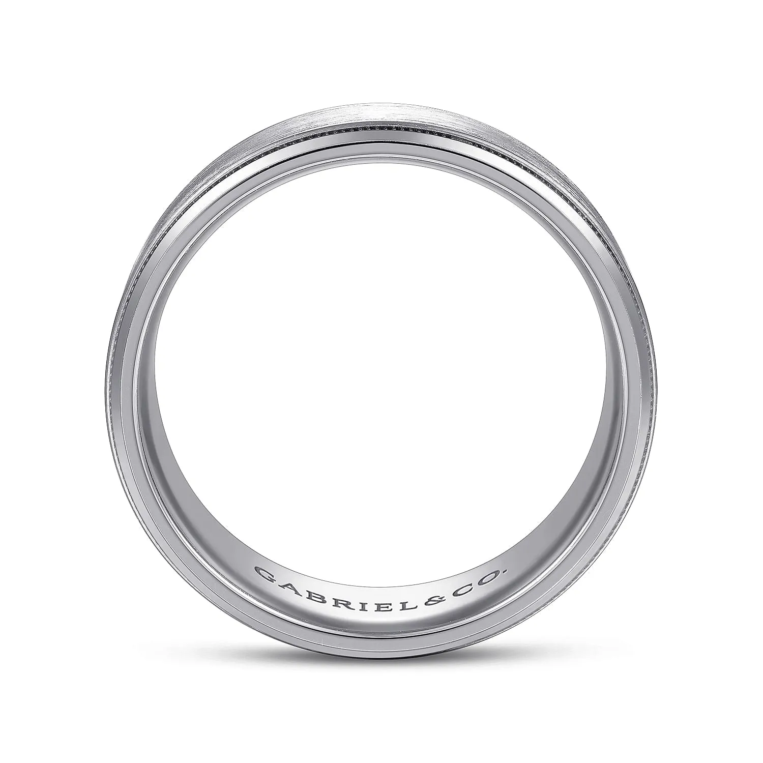 14K White Gold 8mm - Beveled Edge Men's Wedding Band in Satin Finish