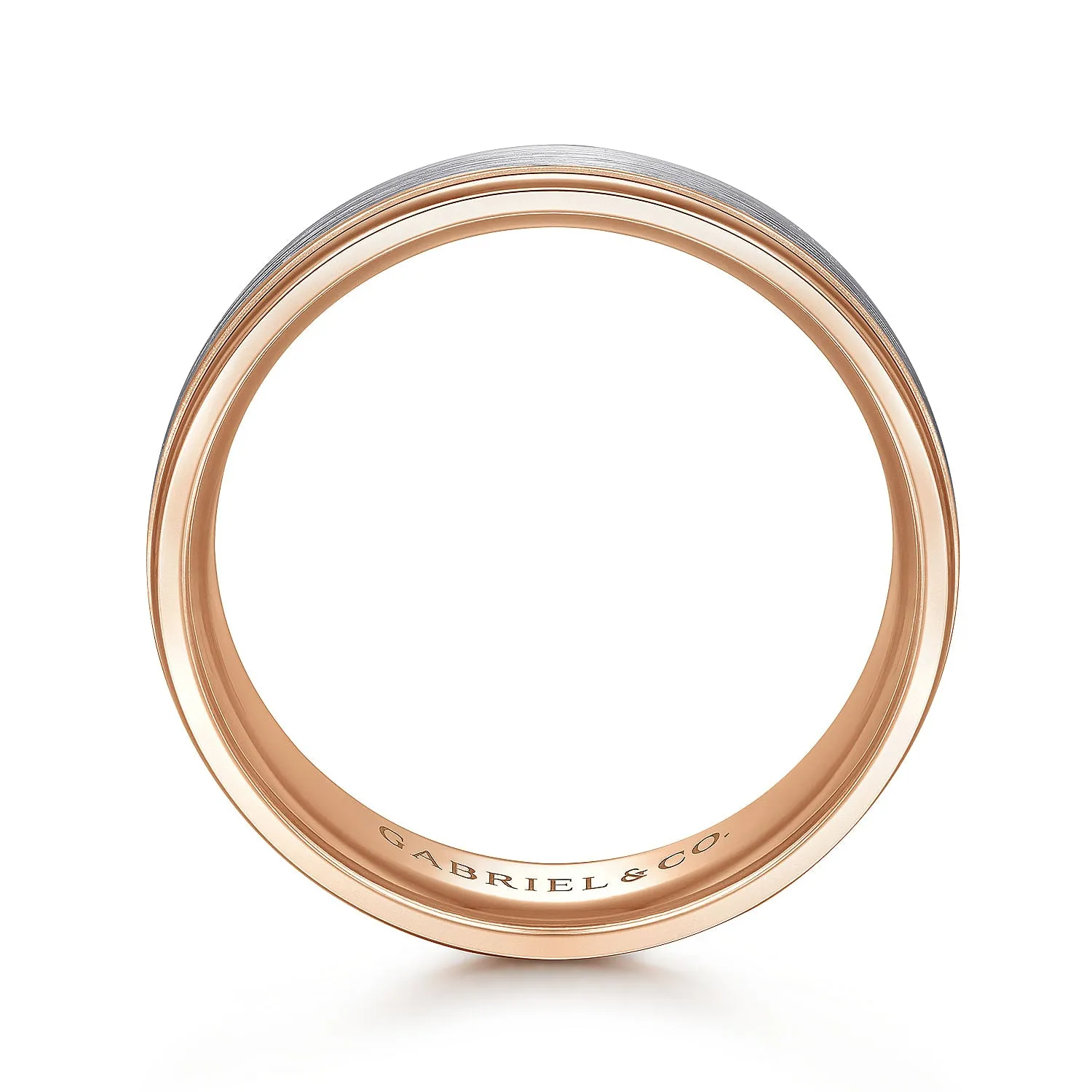 14K White-Rose Gold 7mm - Two Tone Men's Wedding Band in Satin Finish