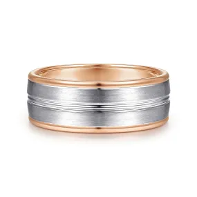 14K White-Rose Gold 8mm - Two Tone Men's Wedding Band in Satin Finish