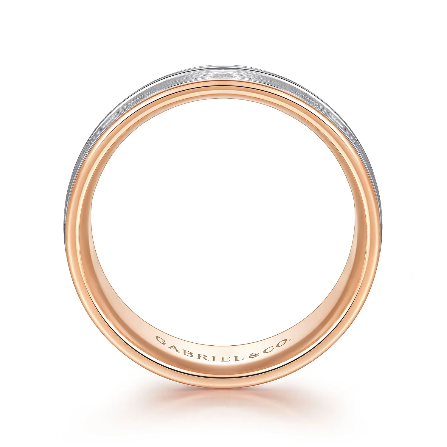 14K White-Rose Gold 8mm - Two Tone Men's Wedding Band in Satin Finish