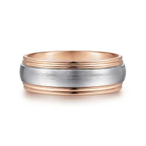 14K White-Rose Gold 8mm - Two Tone Men's Wedding Band in Satin Finish