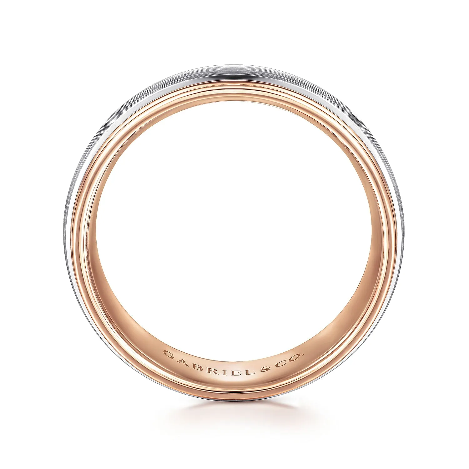 14K White-Rose Gold 8mm - Two Tone Men's Wedding Band in Satin Finish