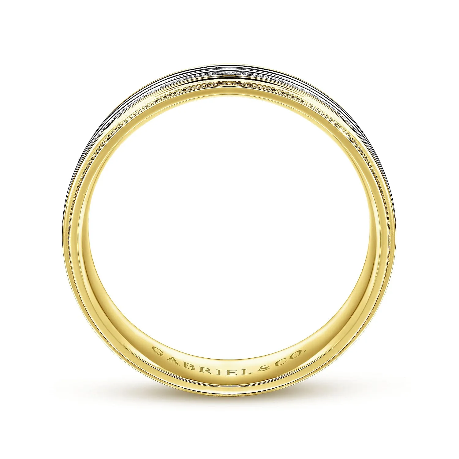 14K White-Yellow Gold 6mm - Milgrain Channel Men's Wedding Band