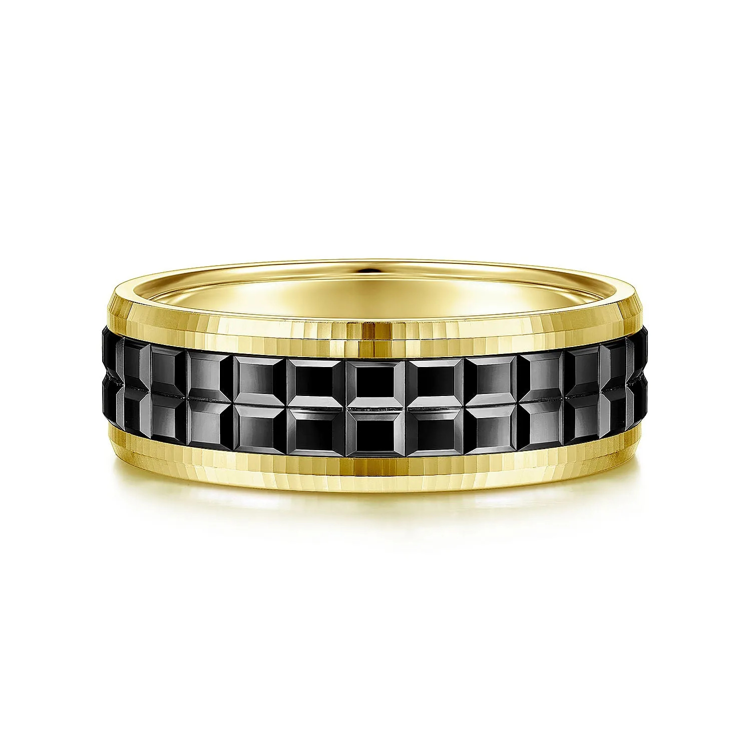 14K Yellow Gold Cubic Men's Wedding Band