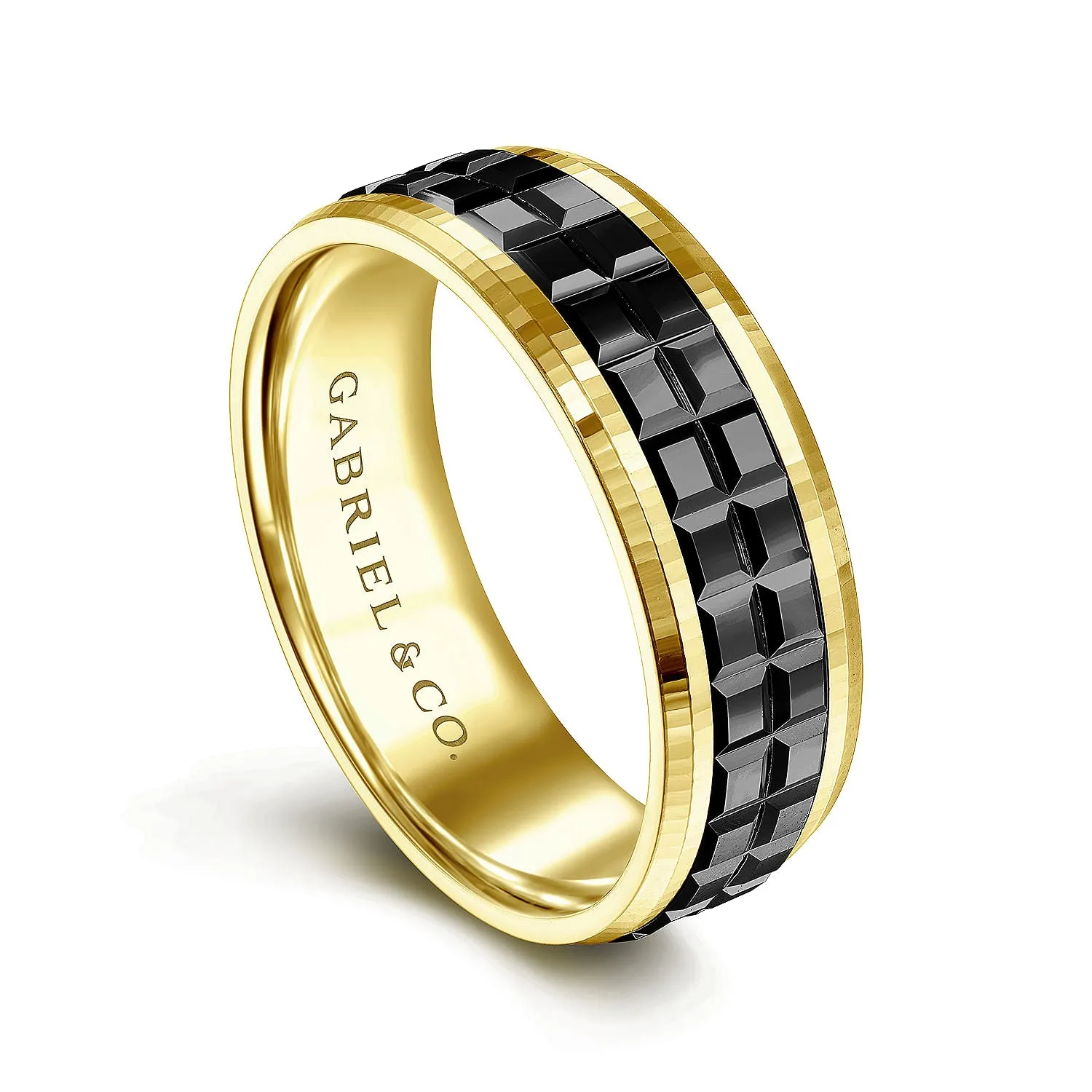 14K Yellow Gold Cubic Men's Wedding Band