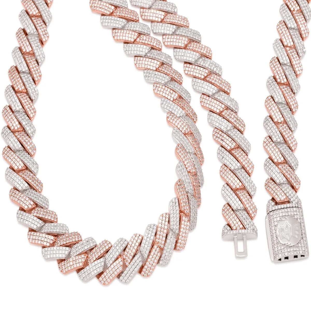 18mm Rose Gold Iced Diamond-Cut Miami Cuban Link Chain