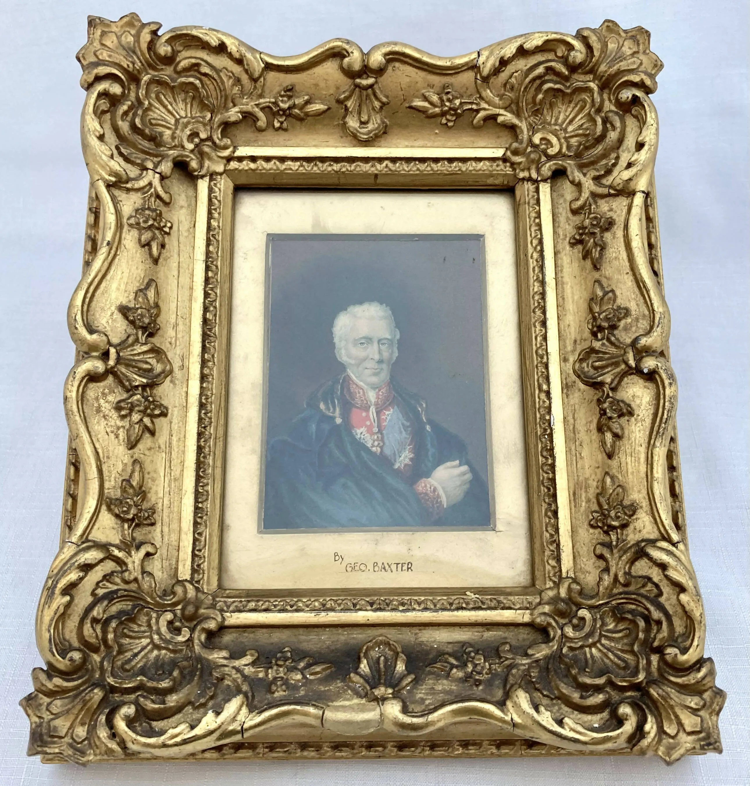 19th Century Gilt Framed George Baxter Print of The Duke of Wellington.