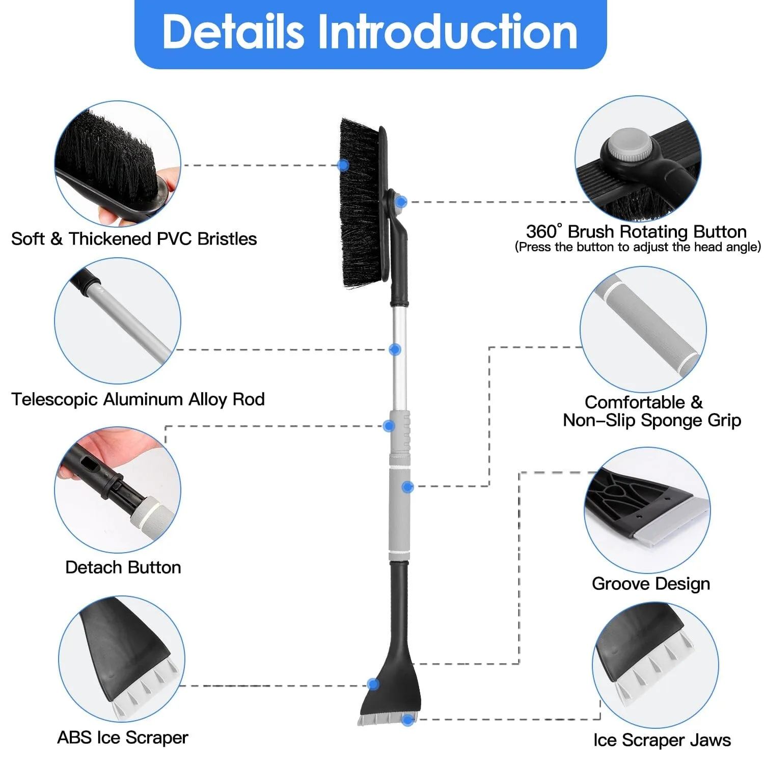 2-in-1 Automobile Snow Shovel Frost Removal with 360¬∞ Pivoting Brush Head