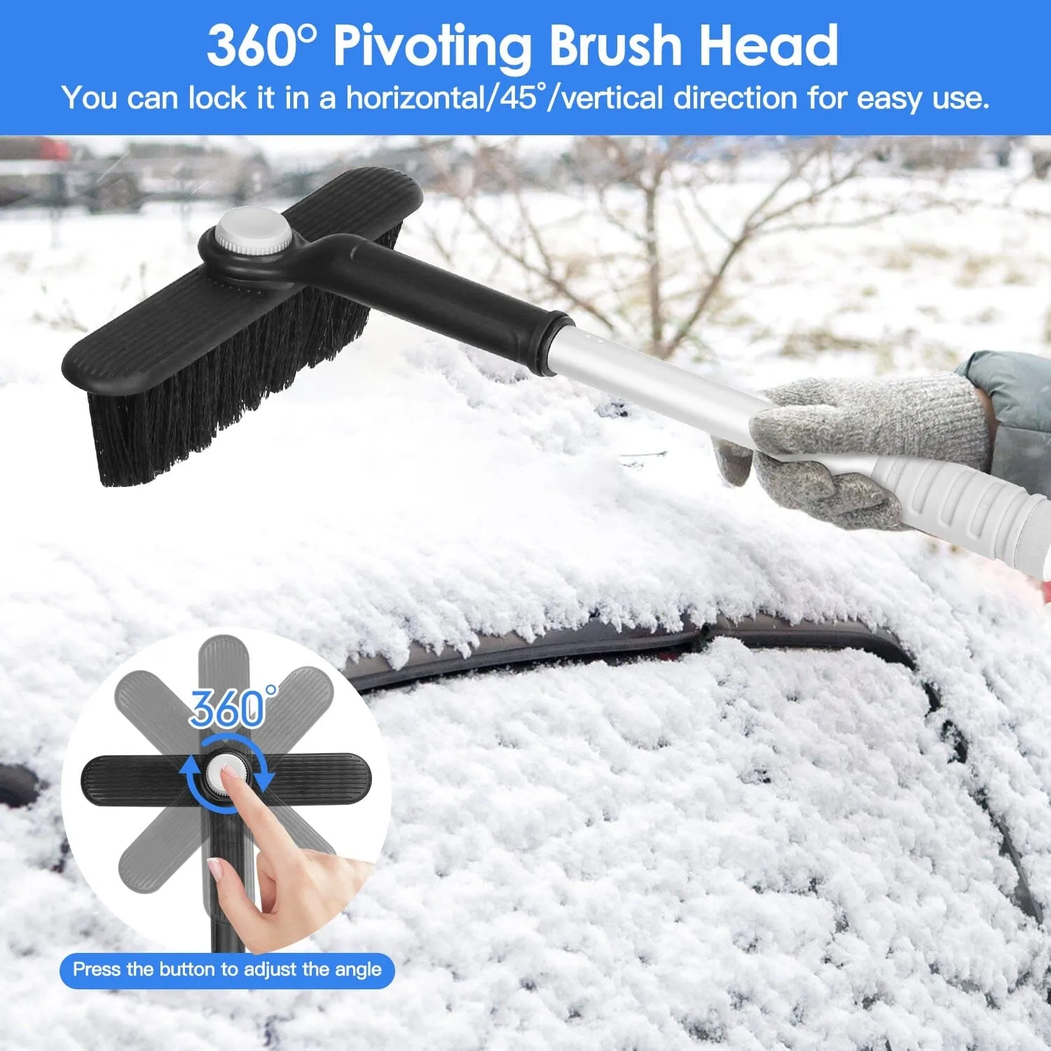 2-in-1 Automobile Snow Shovel Frost Removal with 360¬∞ Pivoting Brush Head