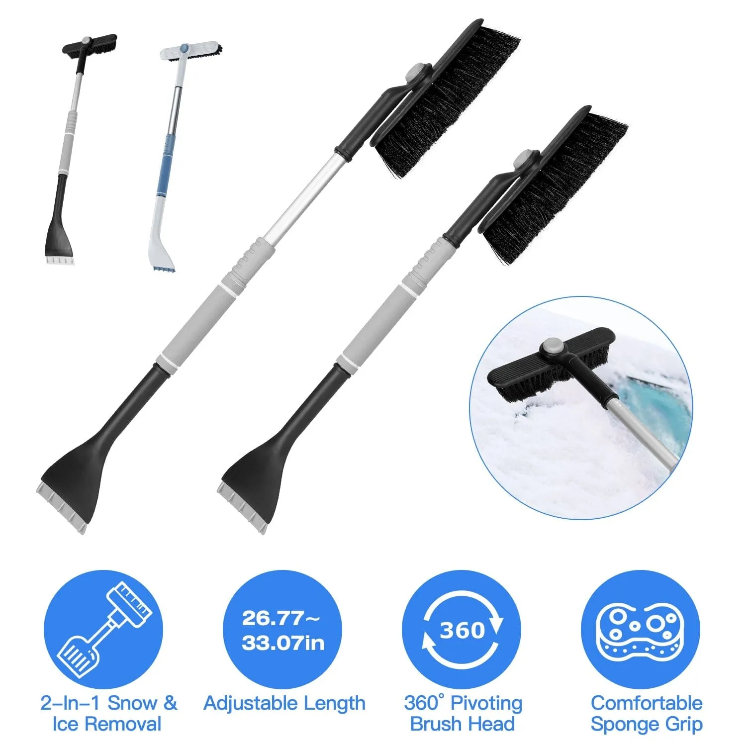 2-in-1 Automobile Snow Shovel Frost Removal with 360¬∞ Pivoting Brush Head