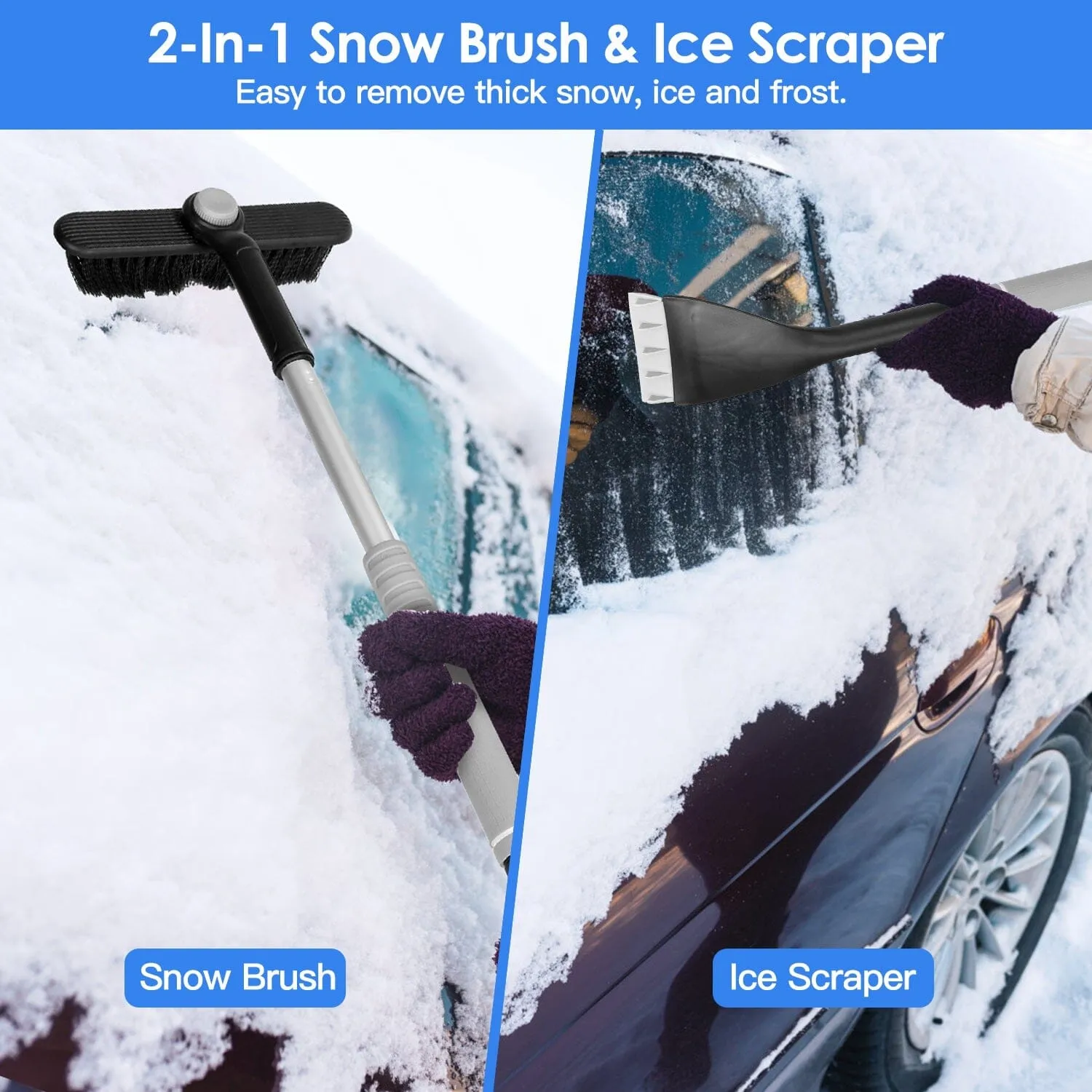 2-in-1 Automobile Snow Shovel Frost Removal with 360¬∞ Pivoting Brush Head