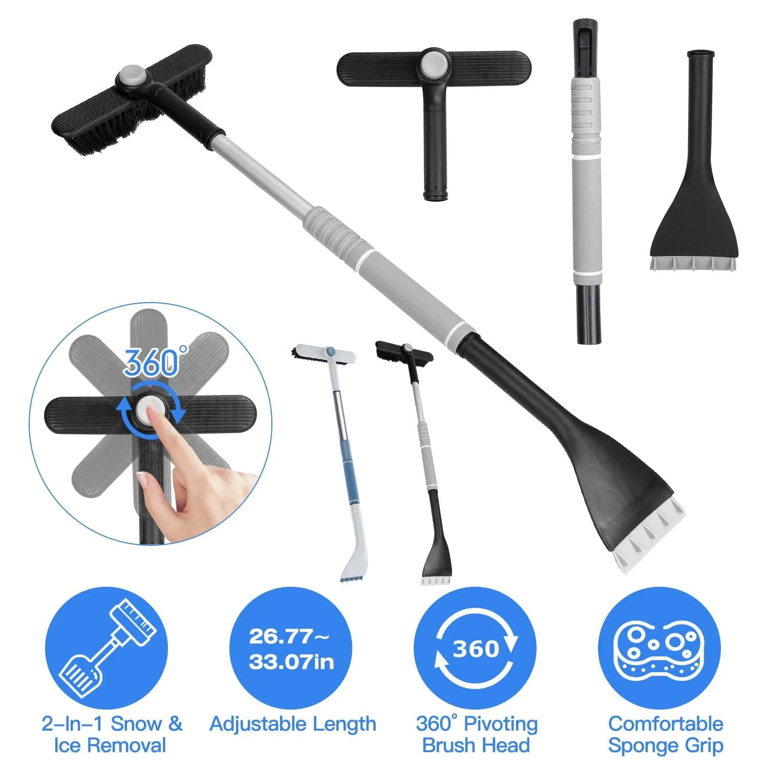 2-in-1 Automobile Snow Shovel Frost Removal with 360¬∞ Pivoting Brush Head