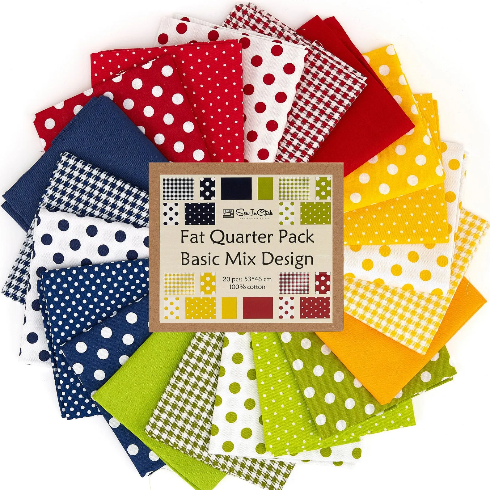 20 Fat Quarter Bundle -100% Cotton | Basic Mix Design - 20 pcs - Polka-dot  5 Patterns | Quilting & Crafting Fabric | Special Gift Set