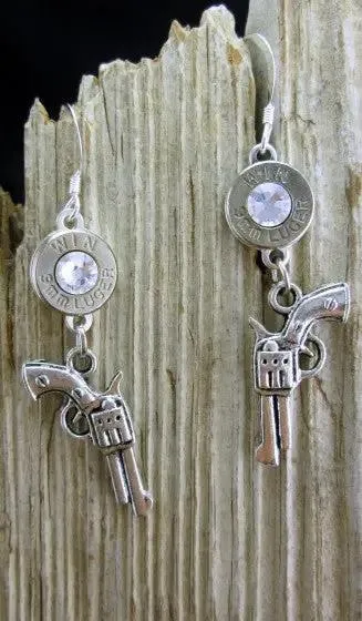 9mm Nickel Bullet Revolver Earrings