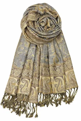 Achillea Grey Gold Reversible Paisley Pashmina