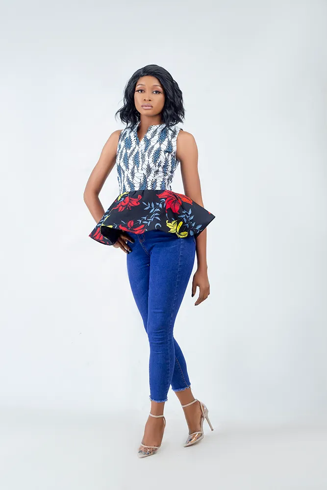 African Print Dinka Sleeveless Peplum top