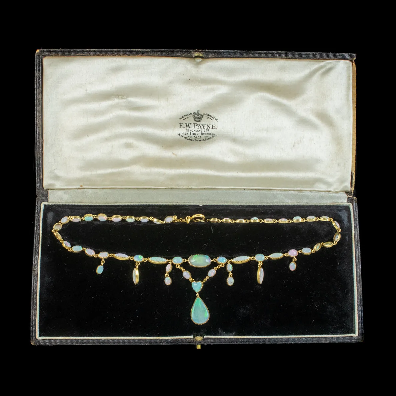 Antique Edwardian Opal Garland Necklace 18ct Gold E.W. Payne Boxed Circa 1915