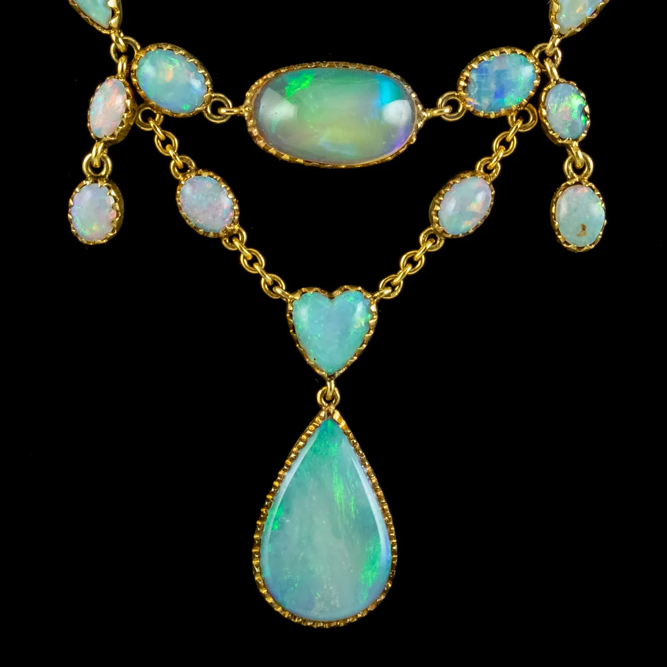 Antique Edwardian Opal Garland Necklace 18ct Gold E.W. Payne Boxed Circa 1915